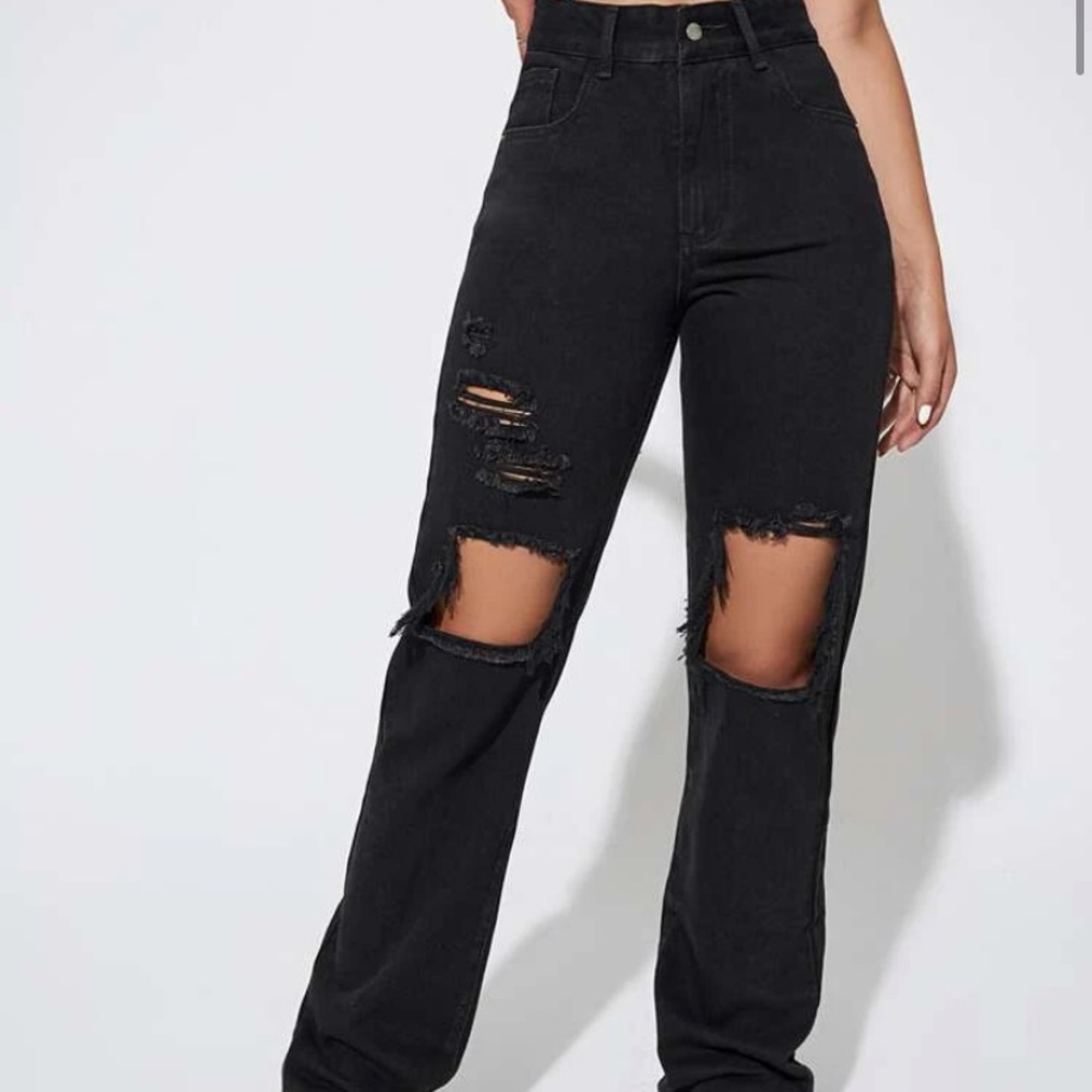 Black Destroyed Ripped Boyfriend Jeans NWOT